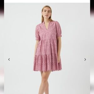 Y.A.S Yasholi broderie anglaise eyelet dusty pink mini dress size S